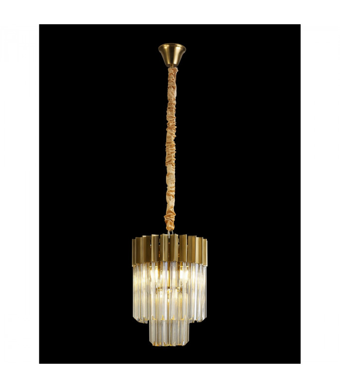 Poland Ceiling Pendant Round 4 Light E14 Brass Cognac Sculpted Glass-3