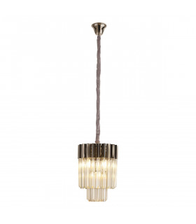 Poland Ceiling Pendant Round 4 Light E14 Polished Nickel Cognac Sculpted Glass-1