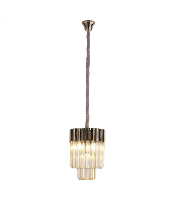 Poland Ceiling Pendant Round 4 Light E14 Polished Nickel Cognac Sculpted Glass-1