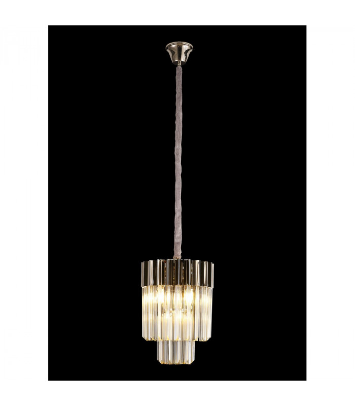 Poland Ceiling Pendant Round 4 Light E14 Polished Nickel Cognac Sculpted Glass-3