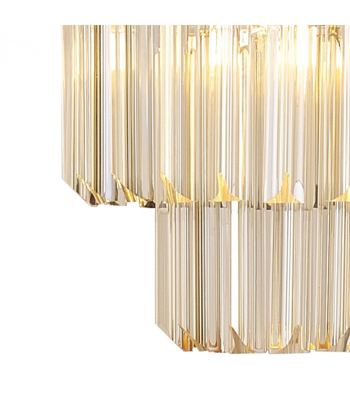 Poland Ceiling Pendant Round 4 Light E14 Polished Nickel Cognac Sculpted Glass-6