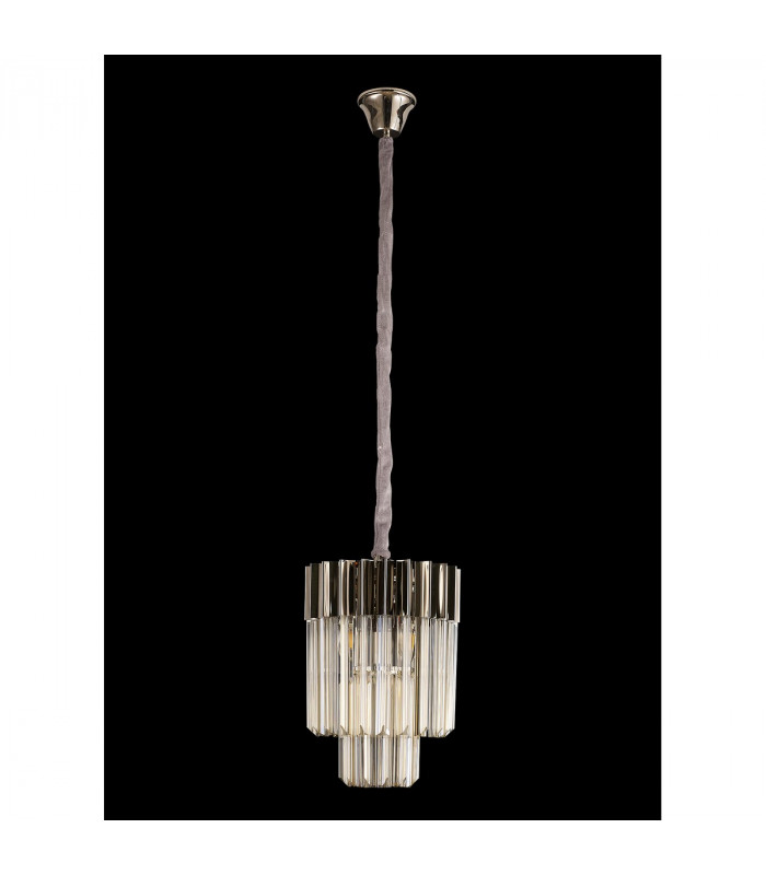Poland Ceiling Pendant Round 4 Light E14 Polished Nickel Cognac Sculpted Glass-7