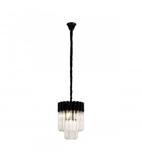 Poland Ceiling Pendant Round 4 Light E14 Matt Black Clear Sculpted Glass-1