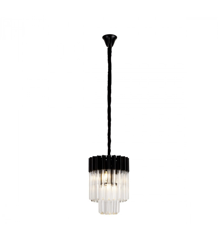 Poland Ceiling Pendant Round 4 Light E14 Matt Black Clear Sculpted Glass-1