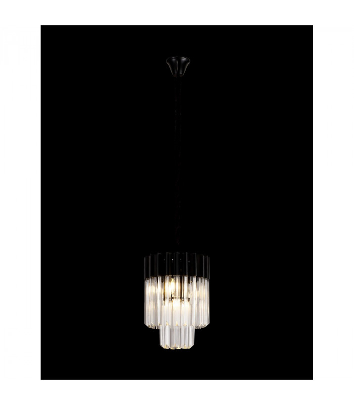 Poland Ceiling Pendant Round 4 Light E14 Matt Black Clear Sculpted Glass-3