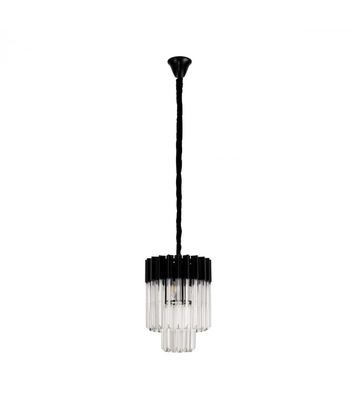 Poland Ceiling Pendant Round 4 Light E14 Matt Black Clear Sculpted Glass-4