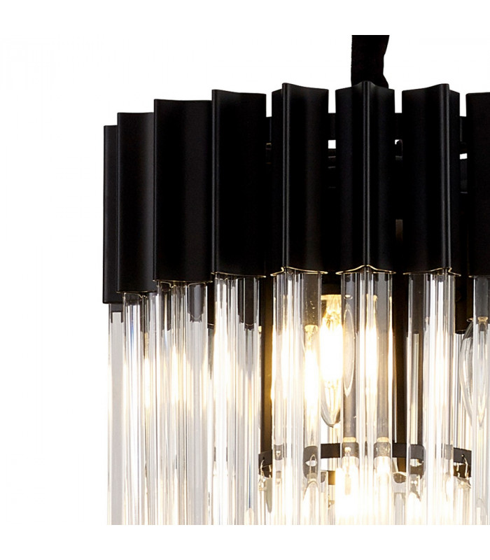 Poland Ceiling Pendant Round 4 Light E14 Matt Black Clear Sculpted Glass-6