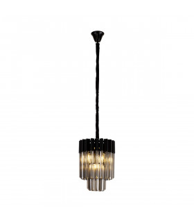 Poland Ceiling Pendant Round 4 Light E14 Matt Black Smoke Sculpted Glass-1