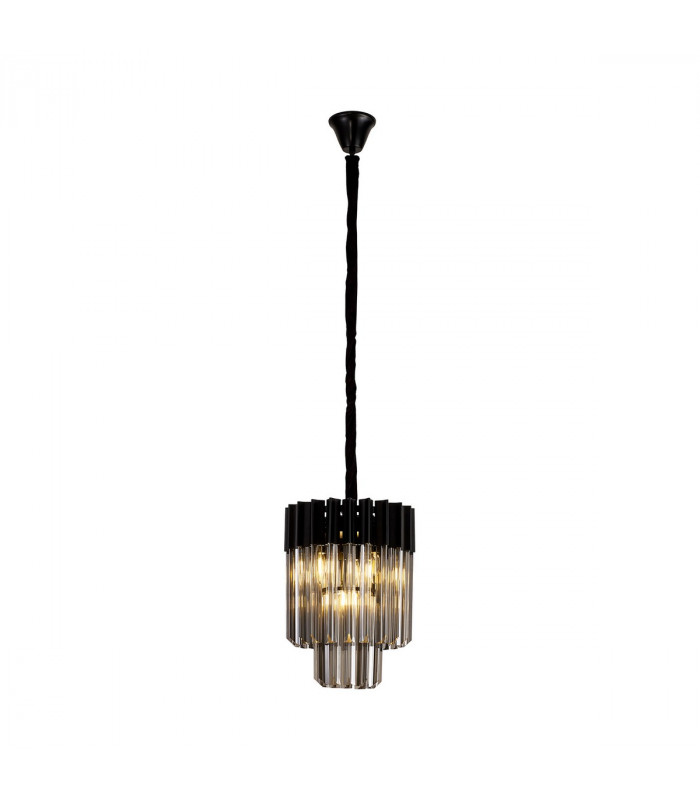 Poland Ceiling Pendant Round 4 Light E14 Matt Black Smoke Sculpted Glass-1