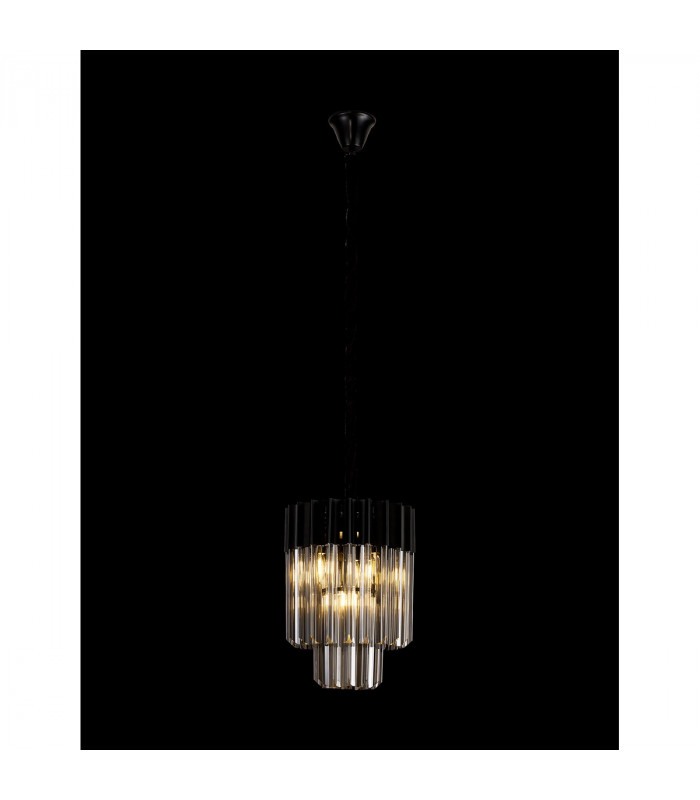 Poland Ceiling Pendant Round 4 Light E14 Matt Black Smoke Sculpted Glass-3
