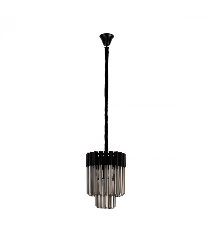 Poland Ceiling Pendant Round 4 Light E14 Matt Black Smoke Sculpted Glass-4