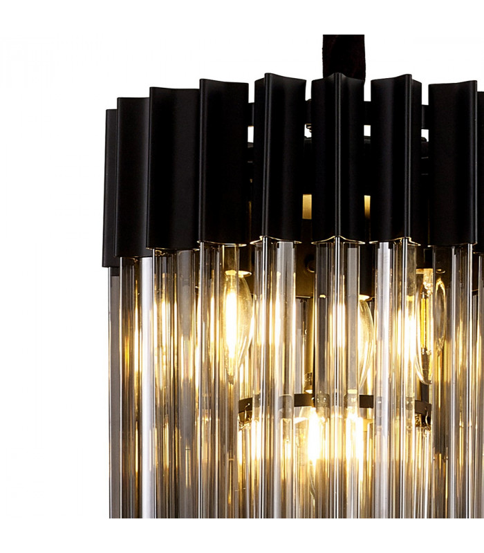 Poland Ceiling Pendant Round 4 Light E14 Matt Black Smoke Sculpted Glass-6