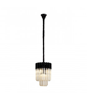 Poland Ceiling Pendant Round 4 Light E14 Matt Black Cognac Sculpted Glass-1