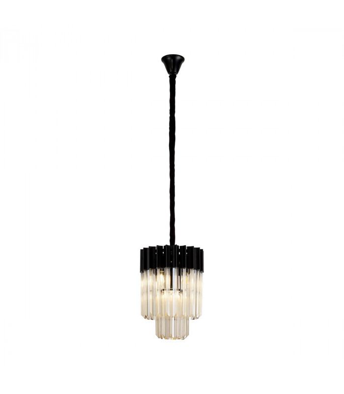 Poland Ceiling Pendant Round 4 Light E14 Matt Black Cognac Sculpted Glass-1