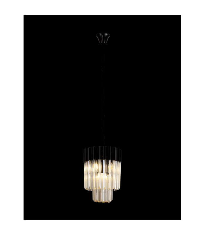 Poland Ceiling Pendant Round 4 Light E14 Matt Black Cognac Sculpted Glass-3