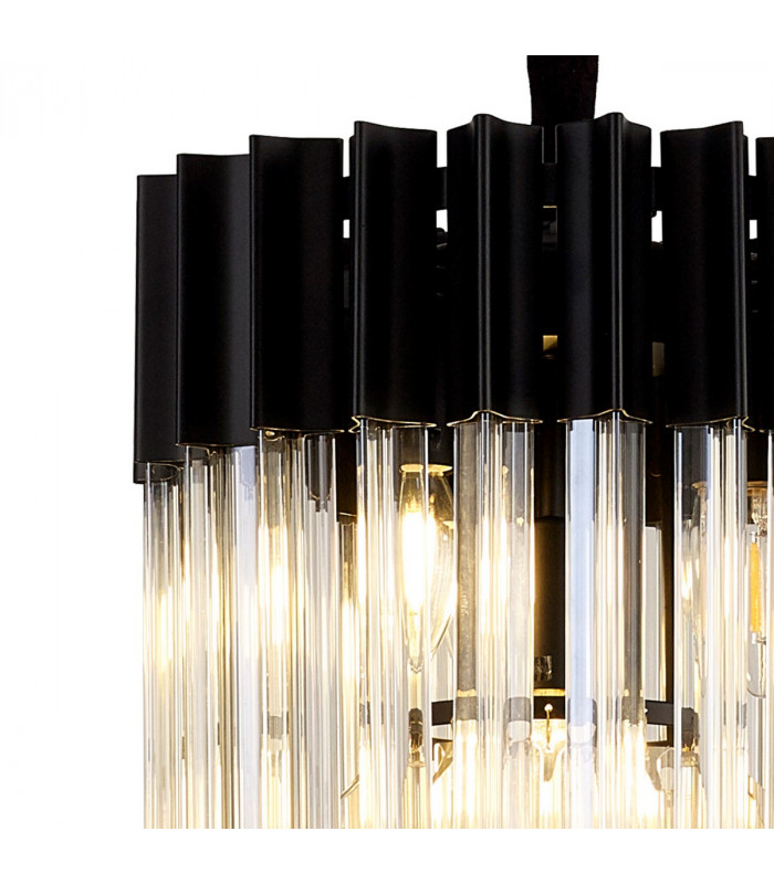 Poland Ceiling Pendant Round 4 Light E14 Matt Black Cognac Sculpted Glass-6