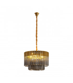 Poland Ceiling Pendant Round 8 Light E14 Brass Smoke Sculpted Glass Item Weight: 17.3kg-1