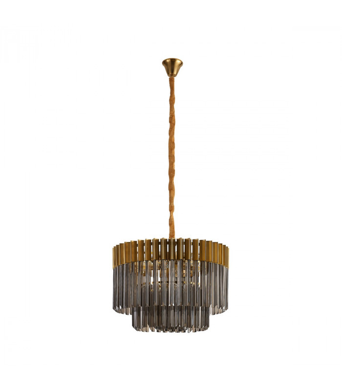 Poland Ceiling Pendant Round 8 Light E14 Brass Smoke Sculpted Glass Item Weight: 17.3kg-4