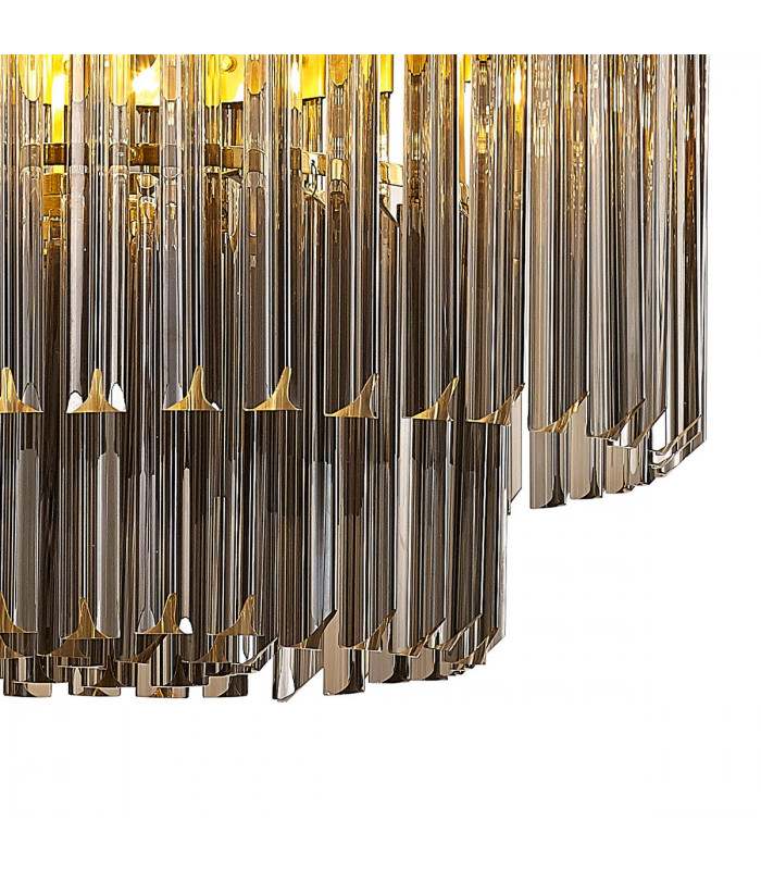 Poland Ceiling Pendant Round 8 Light E14 Brass Smoke Sculpted Glass Item Weight: 17.3kg-7
