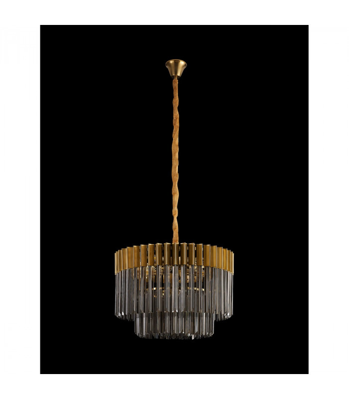 Poland Ceiling Pendant Round 8 Light E14 Brass Smoke Sculpted Glass Item Weight: 17.3kg-8