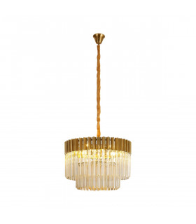 Poland Ceiling Pendant Round 8 Light E14 Brass Cognac Sculpted Glass Item Weight: 17.3kg-1