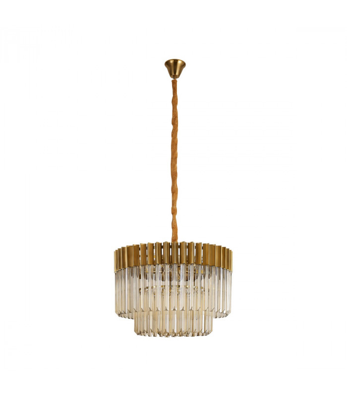 Poland Ceiling Pendant Round 8 Light E14 Brass Cognac Sculpted Glass Item Weight: 17.3kg-4