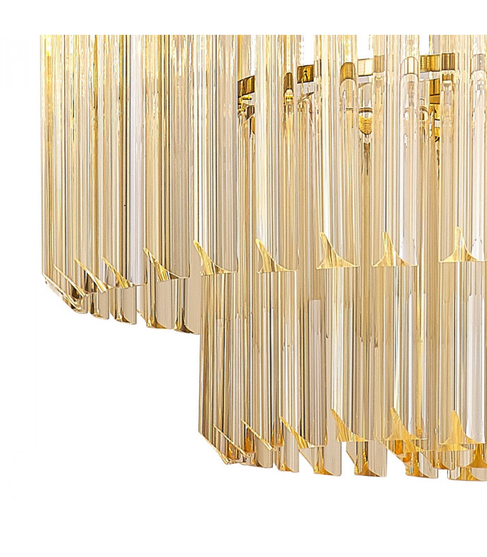 Poland Ceiling Pendant Round 8 Light E14 Brass Cognac Sculpted Glass Item Weight: 17.3kg-6