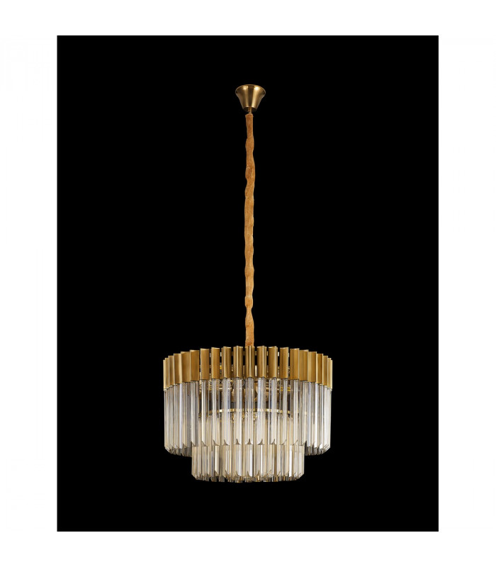 Poland Ceiling Pendant Round 8 Light E14 Brass Cognac Sculpted Glass Item Weight: 17.3kg-8