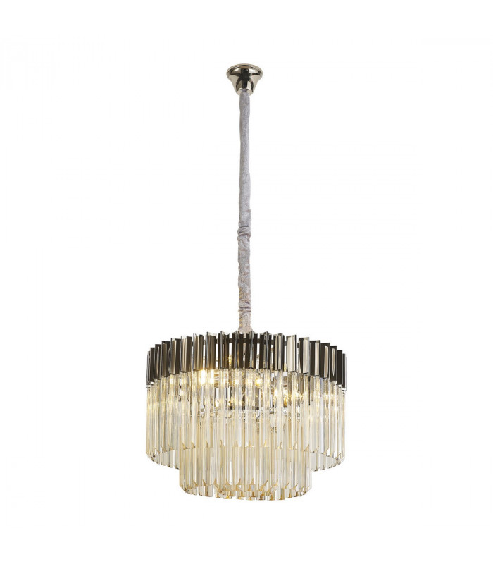 Poland Ceiling Pendant Round 8 Light E14 Polished Nickel Cognac Sculpted Glass Item Weight: 17.3kg-1
