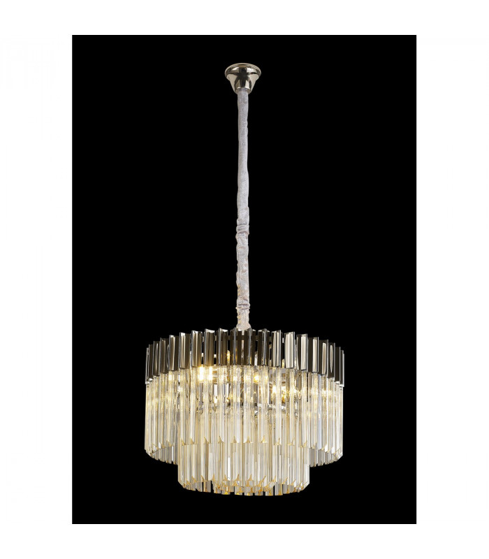 Poland Ceiling Pendant Round 8 Light E14 Polished Nickel Cognac Sculpted Glass Item Weight: 17.3kg-3