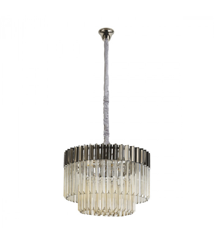 Poland Ceiling Pendant Round 8 Light E14 Polished Nickel Cognac Sculpted Glass Item Weight: 17.3kg-4