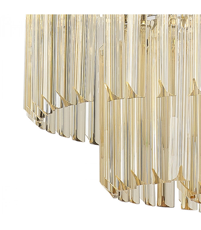 Poland Ceiling Pendant Round 8 Light E14 Polished Nickel Cognac Sculpted Glass Item Weight: 17.3kg-6