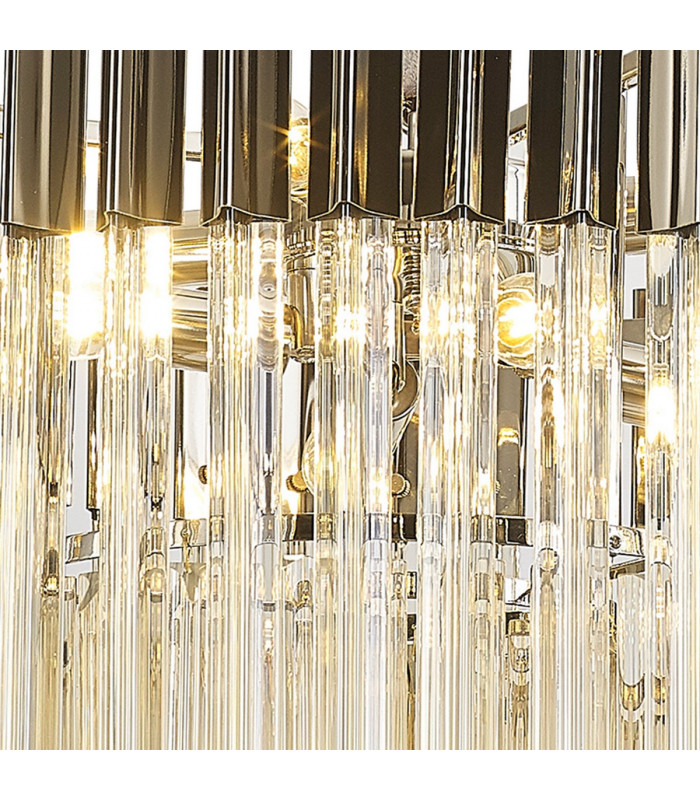 Poland Ceiling Pendant Round 8 Light E14 Polished Nickel Cognac Sculpted Glass Item Weight: 17.3kg-7