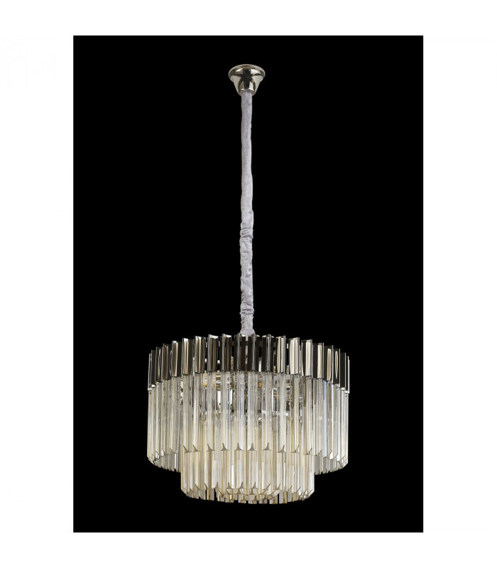 Poland Ceiling Pendant Round 8 Light E14 Polished Nickel Cognac Sculpted Glass Item Weight: 17.3kg-8