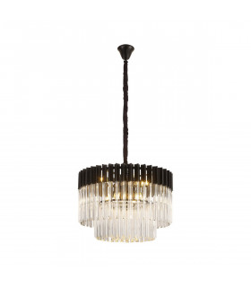 Poland Ceiling Pendant Round 8 Light E14 Matt Black Clear Sculpted Glass Item Weight: 17.3kg-1