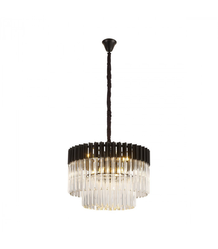 Poland Ceiling Pendant Round 8 Light E14 Matt Black Clear Sculpted Glass Item Weight: 17.3kg-1