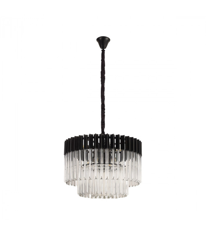 Poland Ceiling Pendant Round 8 Light E14 Matt Black Clear Sculpted Glass Item Weight: 17.3kg-4