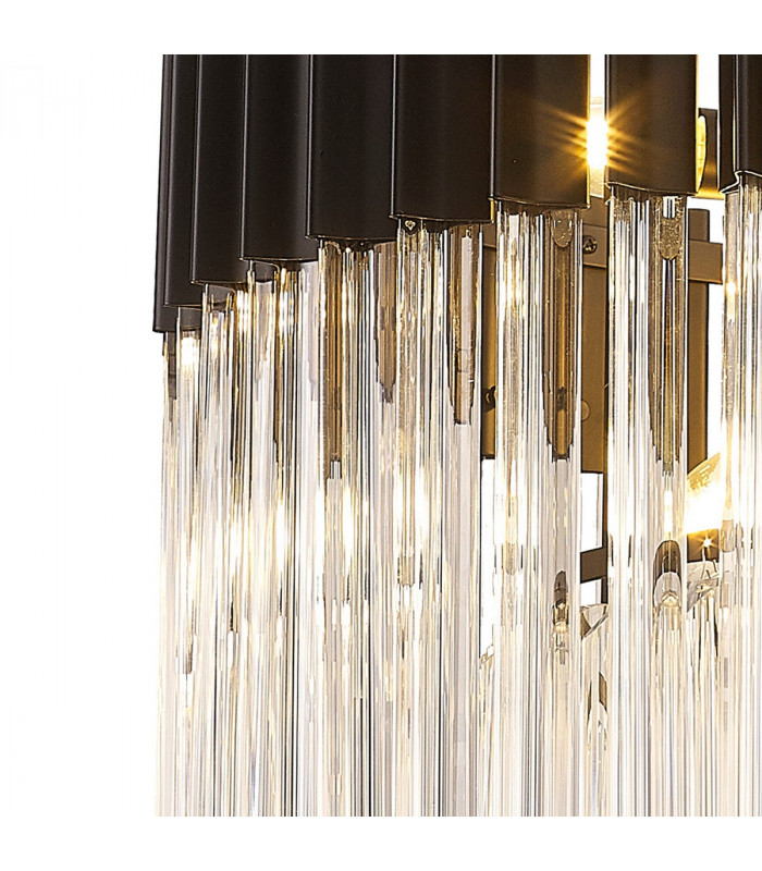 Poland Ceiling Pendant Round 8 Light E14 Matt Black Clear Sculpted Glass Item Weight: 17.3kg-5