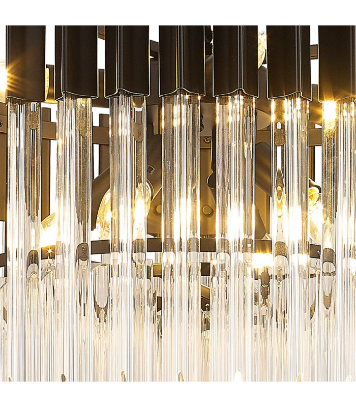 Poland Ceiling Pendant Round 8 Light E14 Matt Black Clear Sculpted Glass Item Weight: 17.3kg-7