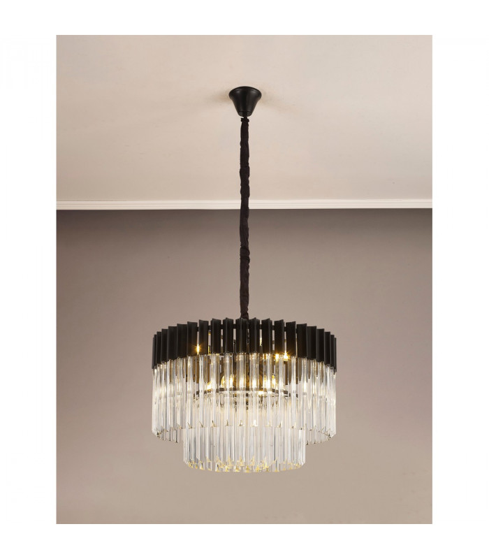 Poland Ceiling Pendant Round 8 Light E14 Matt Black Clear Sculpted Glass Item Weight: 17.3kg-9