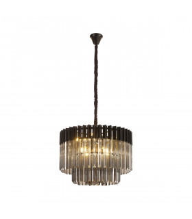 Poland Ceiling Pendant Round 8 Light E14 Matt Black Smoke Sculpted Glass Item Weight: 17.3kg-1