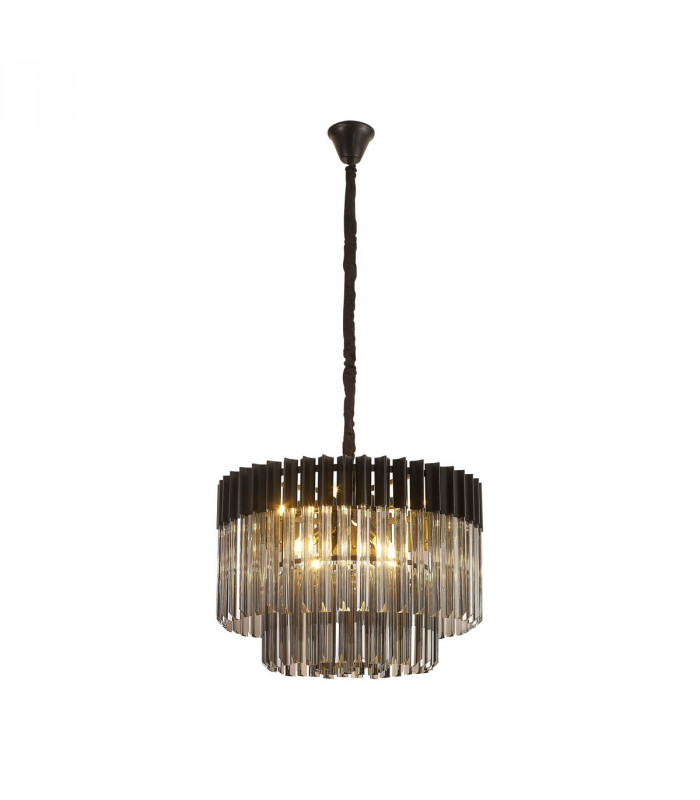 Poland Ceiling Pendant Round 8 Light E14 Matt Black Smoke Sculpted Glass Item Weight: 17.3kg-1