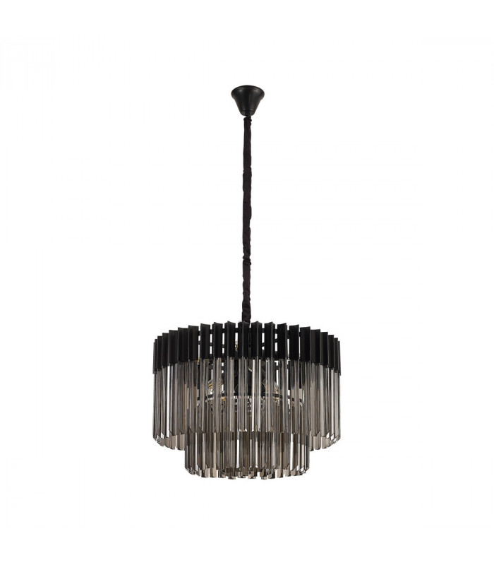 Poland Ceiling Pendant Round 8 Light E14 Matt Black Smoke Sculpted Glass Item Weight: 17.3kg-4