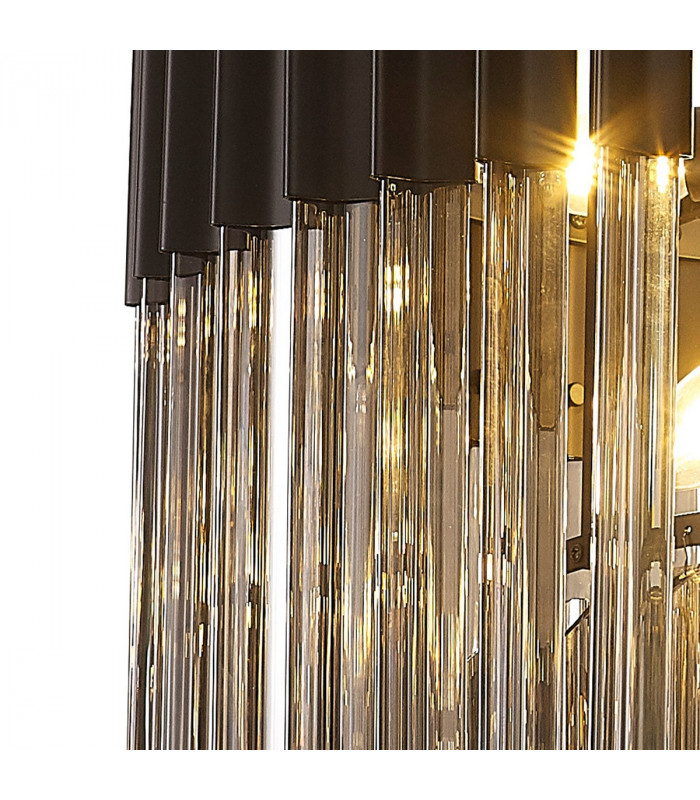Poland Ceiling Pendant Round 8 Light E14 Matt Black Smoke Sculpted Glass Item Weight: 17.3kg-5