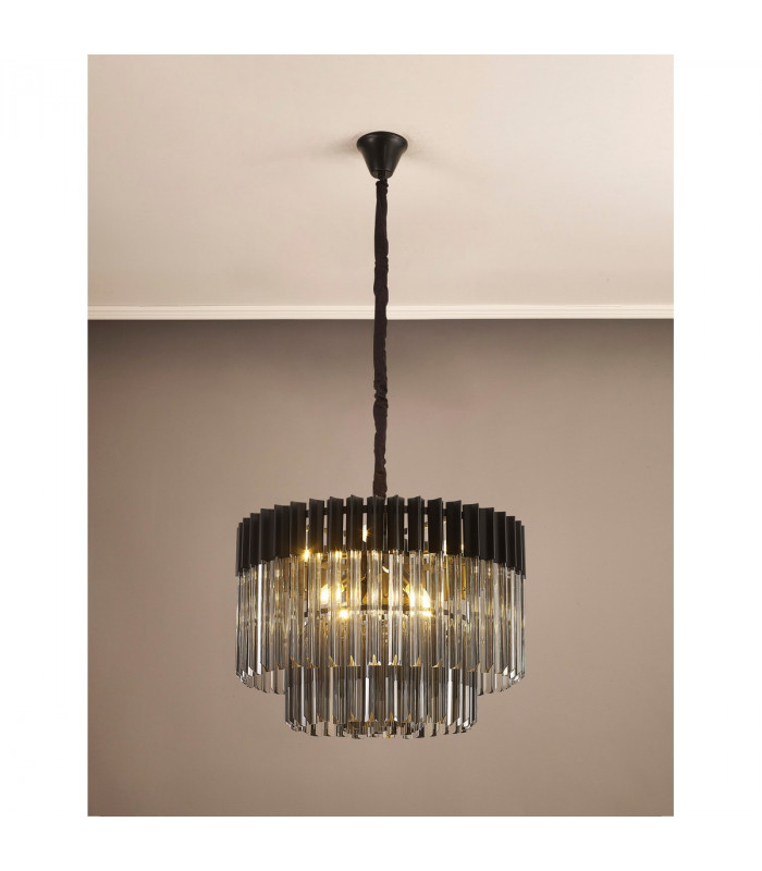 Poland Ceiling Pendant Round 8 Light E14 Matt Black Smoke Sculpted Glass Item Weight: 17.3kg-9