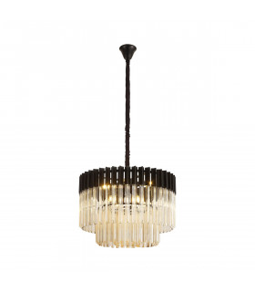 Poland Ceiling Pendant Round 8 Light E14 Matt Black Cognac Sculpted Glass Item Weight: 17.3kg-1