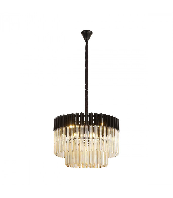 Poland Ceiling Pendant Round 8 Light E14 Matt Black Cognac Sculpted Glass Item Weight: 17.3kg-1