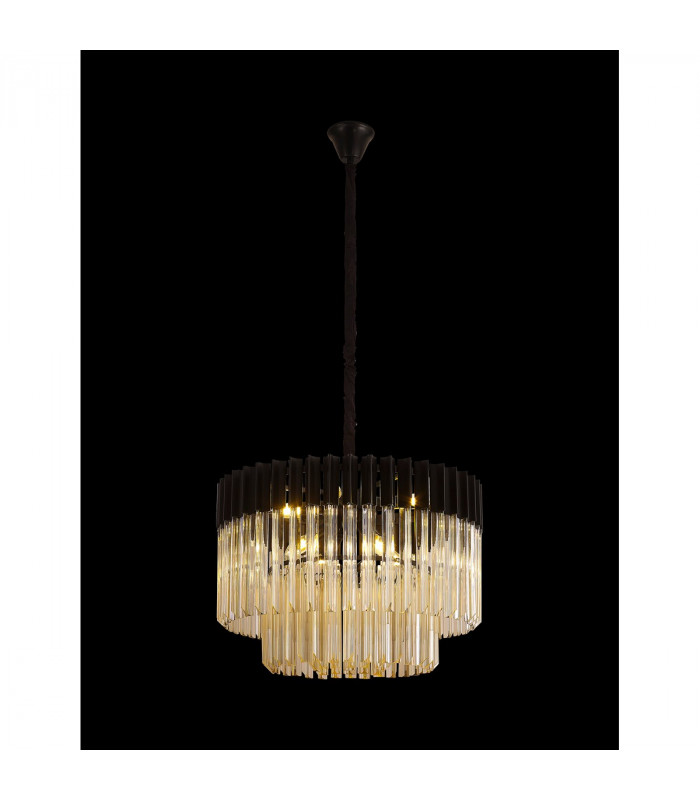 Poland Ceiling Pendant Round 8 Light E14 Matt Black Cognac Sculpted Glass Item Weight: 17.3kg-3