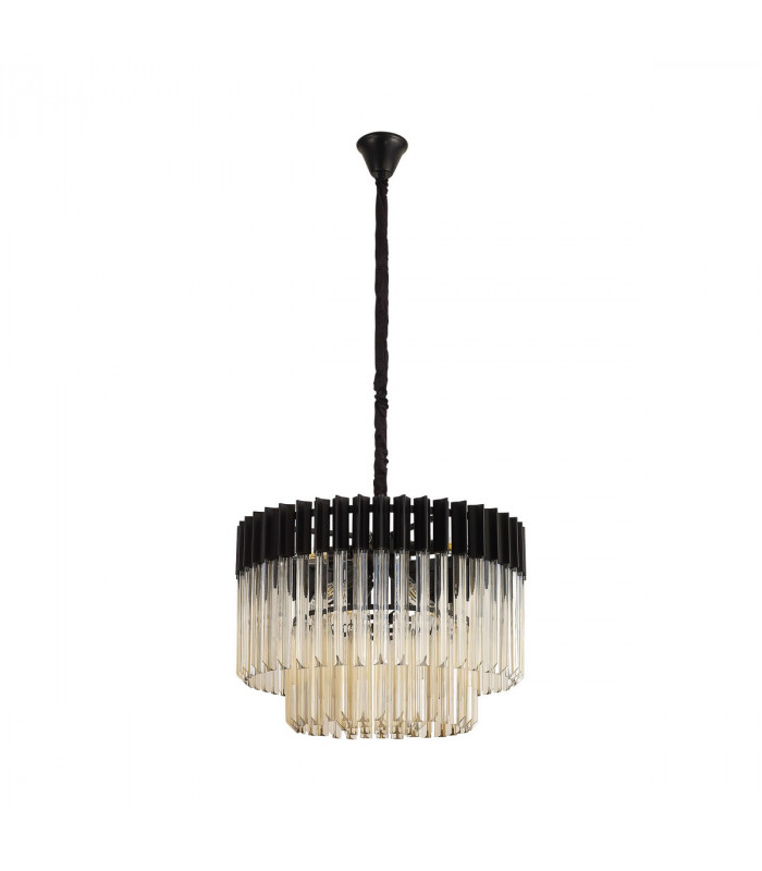 Poland Ceiling Pendant Round 8 Light E14 Matt Black Cognac Sculpted Glass Item Weight: 17.3kg-4