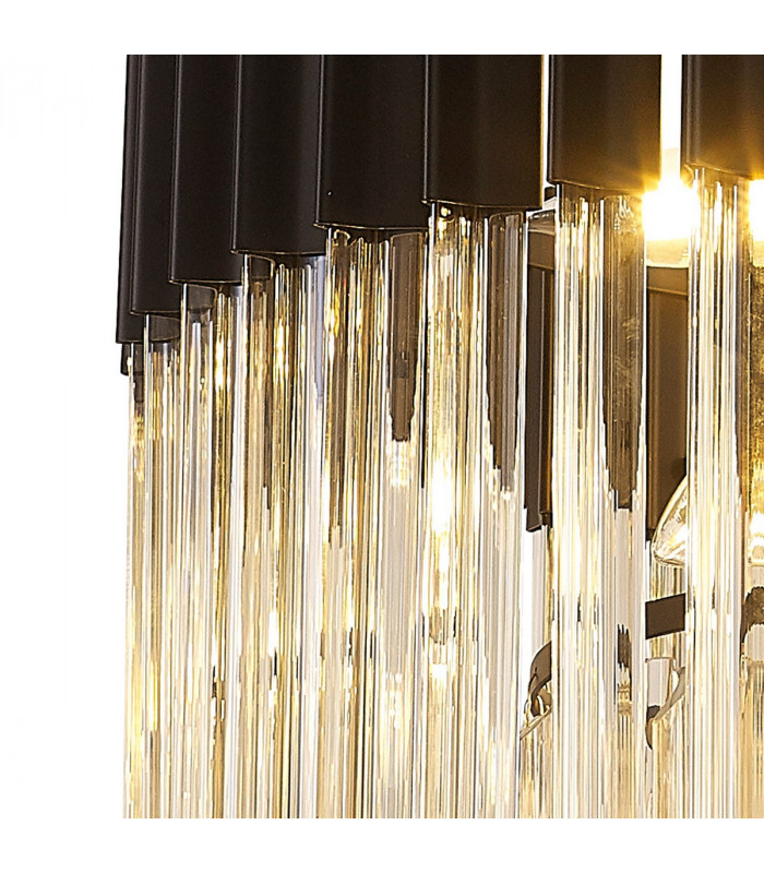 Poland Ceiling Pendant Round 8 Light E14 Matt Black Cognac Sculpted Glass Item Weight: 17.3kg-5